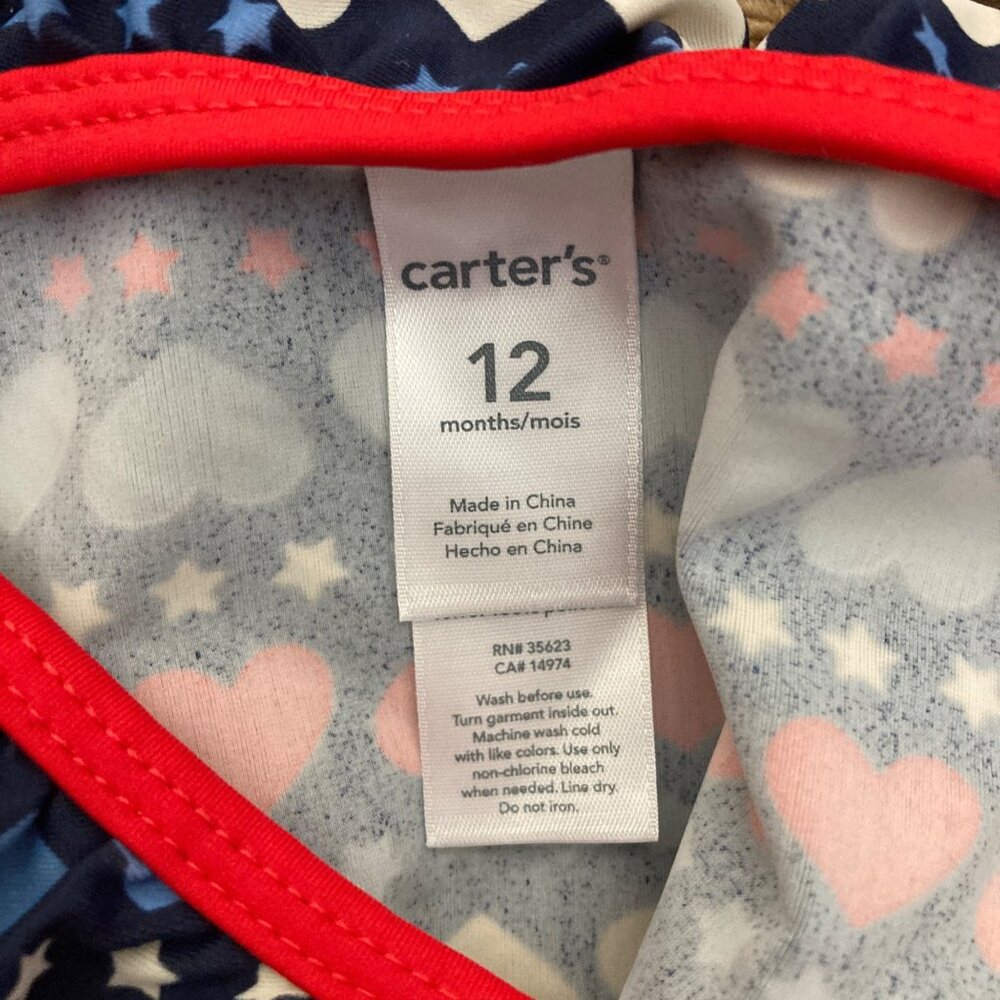 Carter's Tankini Baby Girl Toddler 12 months Red White Blue Hearts Swimsuit - Picture 5 of 6